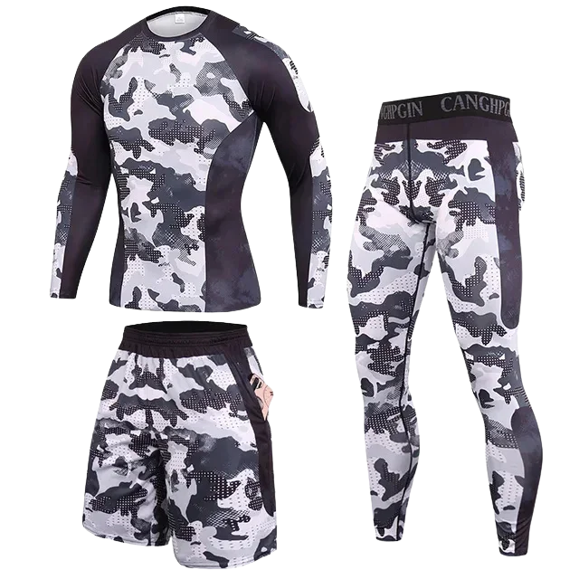 Conjunto Esportivo IronMan™ com Camiseta, Calça e Shorts de Compressão / Performance Máxima e Estilo Militar para Treinos Sem Limites!