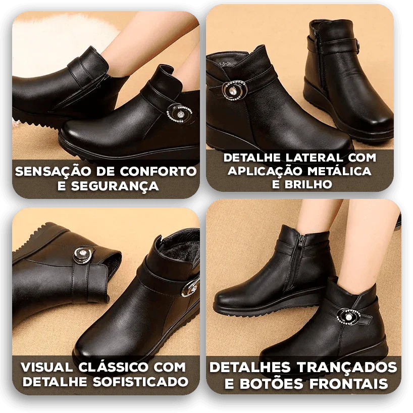 Bota Dandara™ em Couro com Interior Peluciado e Acabamento Elegante / Estilo Clássico com Toque Quente e Confortável!