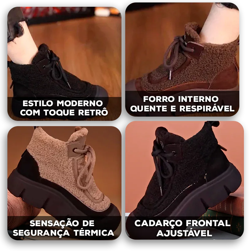 Bota Norah™ com Tecido Peluciado e Cano Médio Confort / Caminhe com Elegância e Conforto Térmico Onde Estiver!