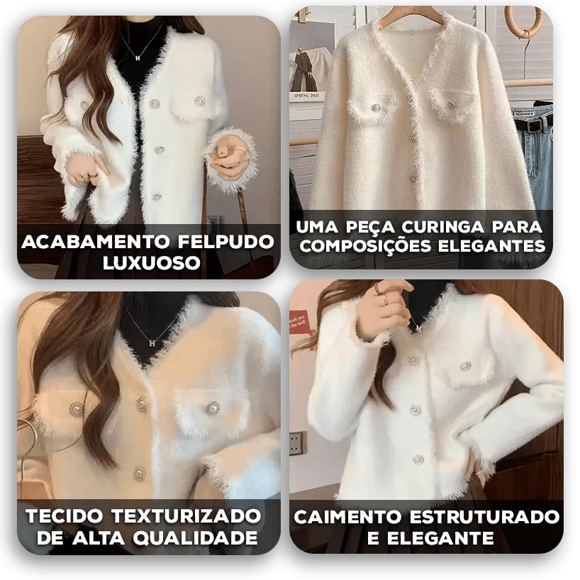 Casaco Odette™ com Tecido em Pelúcia Felpuda e Botões Sofisticados / Inspirado no Charme Francês em Cada Detalhe!