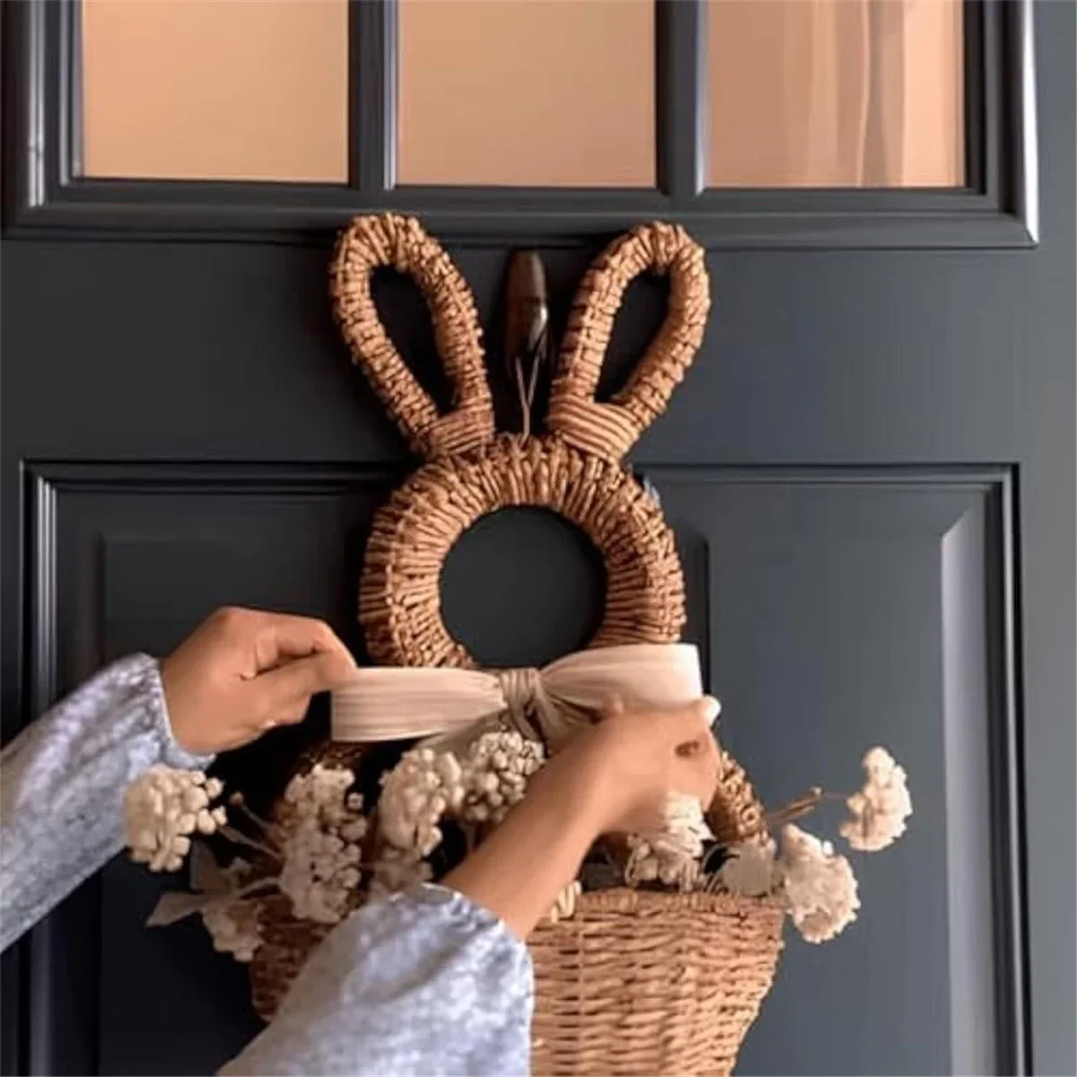 Cesta De Porta em Formato de Coelho em Fibra Natural / Beleza Artesanal em Formato de Coelho