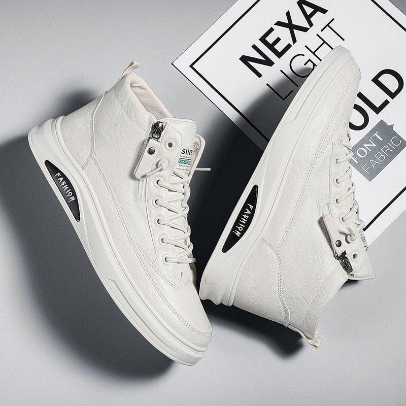 Tênis Masculino em Couro P.U - Fashion White /A escolha certa para quem quer se destacar!