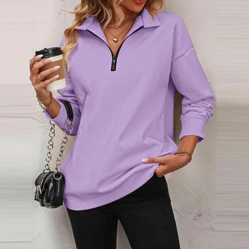 Blusa Olivia™ em Moletom Premium com Gola Alta e Zíper Frontal / A Peça-Coringa que Vai com Tudo!