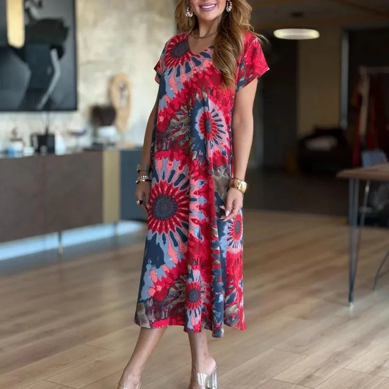 Vestido SunDance™ em Viscose Premium com Estampa Artística e Caimento Solto / Movimento, Cor e Feminilidade Sem Esforço!