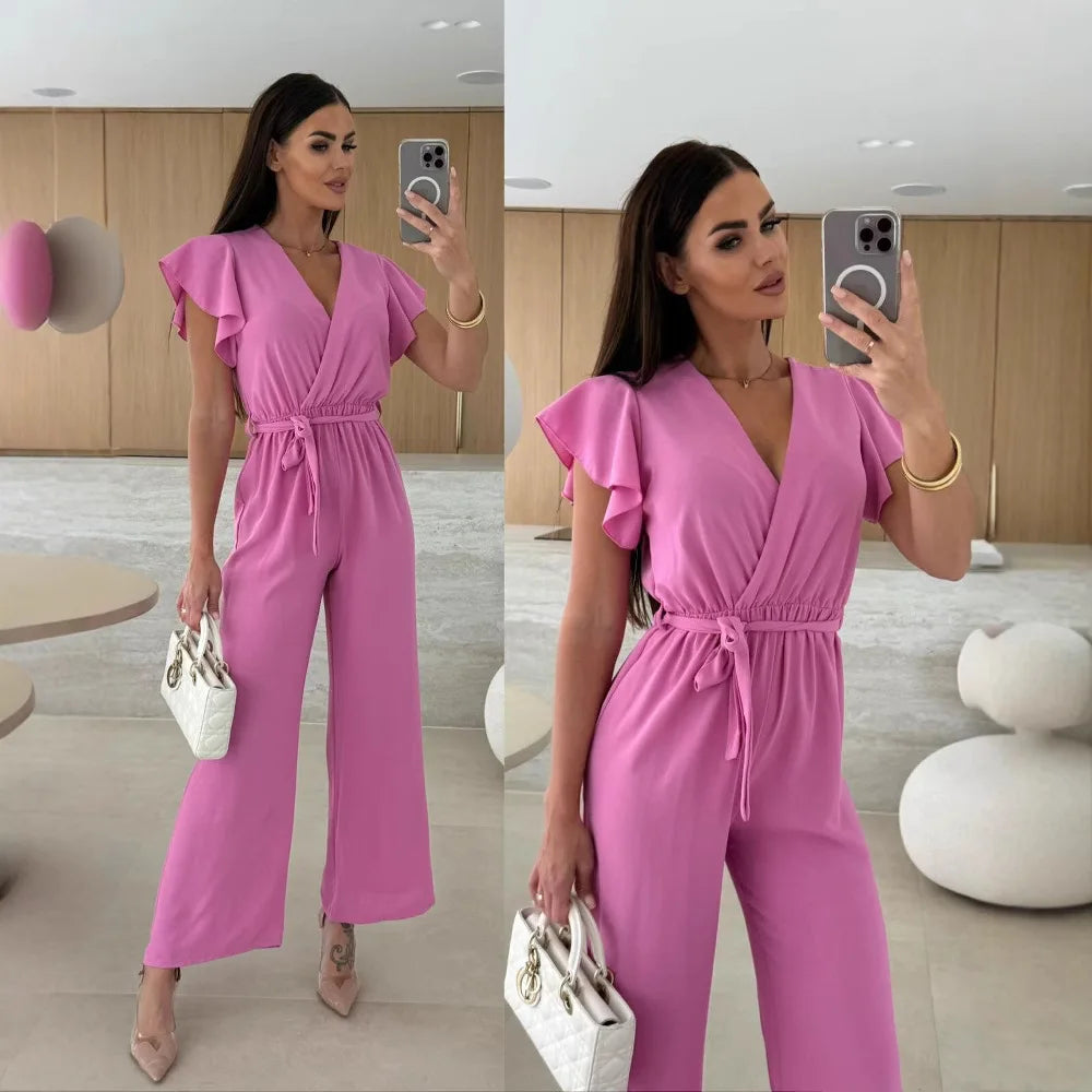 Macacão Louisiana™ com Decote V e Mangas Babado / Praticidade Elegante em Uma Só Peça!