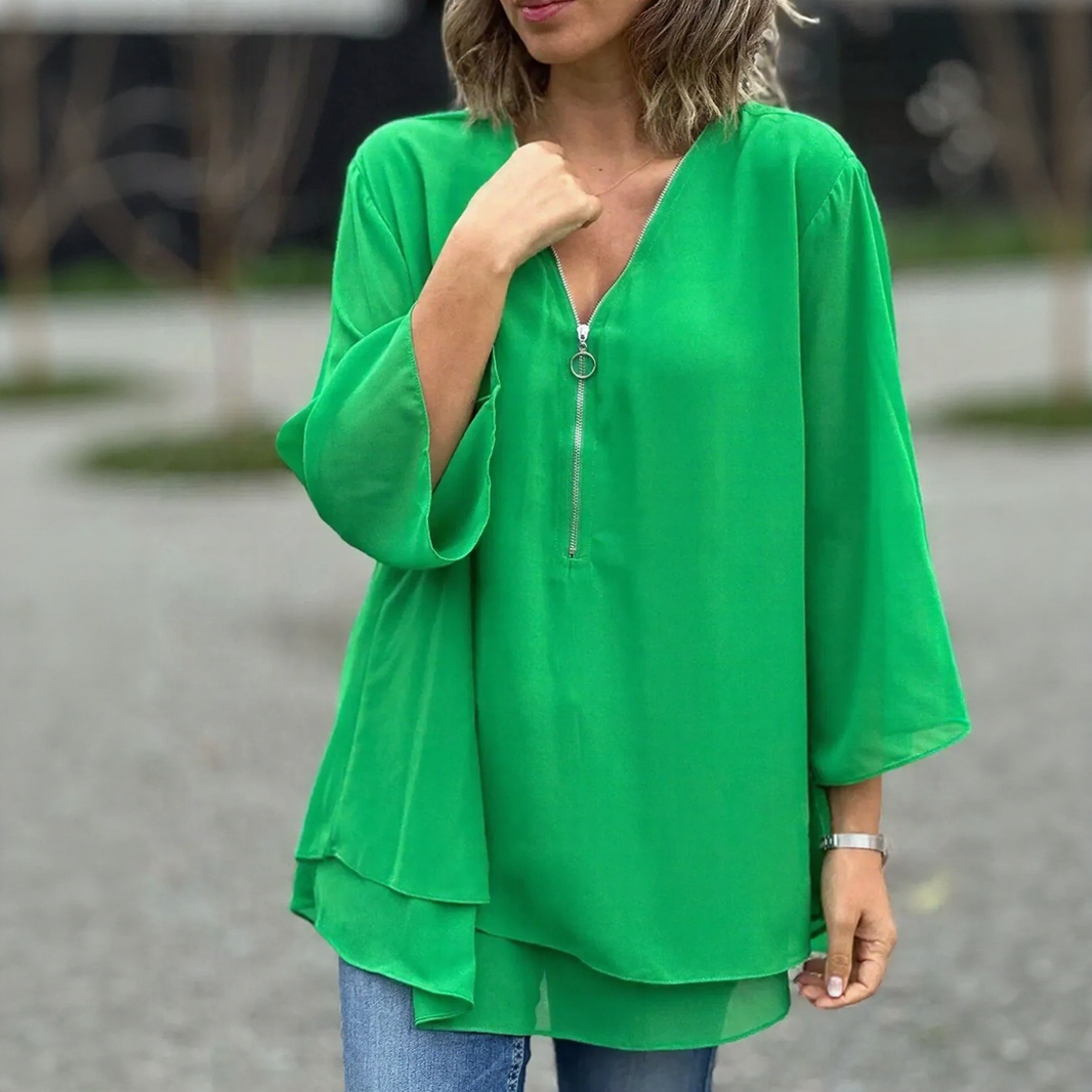 Blusa Margiela™ com Decote V Regulável e Barra em Duas Camadas / Leve, Fresca e Incrivelmente Versátil!