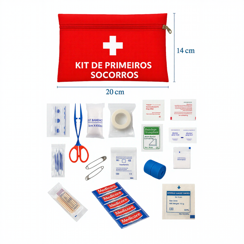 Kit Básico de Primeiros Socorros / Completo para Casa, Carro e Viagens!