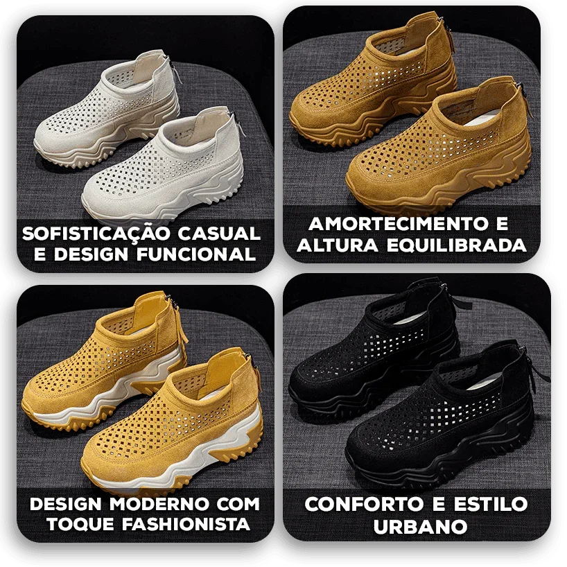 Tênis Plataforma PureWave™ em Camurça Respirável com Solado Tratorado / Um Visual Moderno para Te Levar Mais Longe!