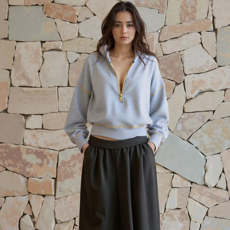 Moletom Cropped Kendall™ em Moletom Premium com Zíper Frontal / O Casual Esportivo que Nunca Sai de Moda!