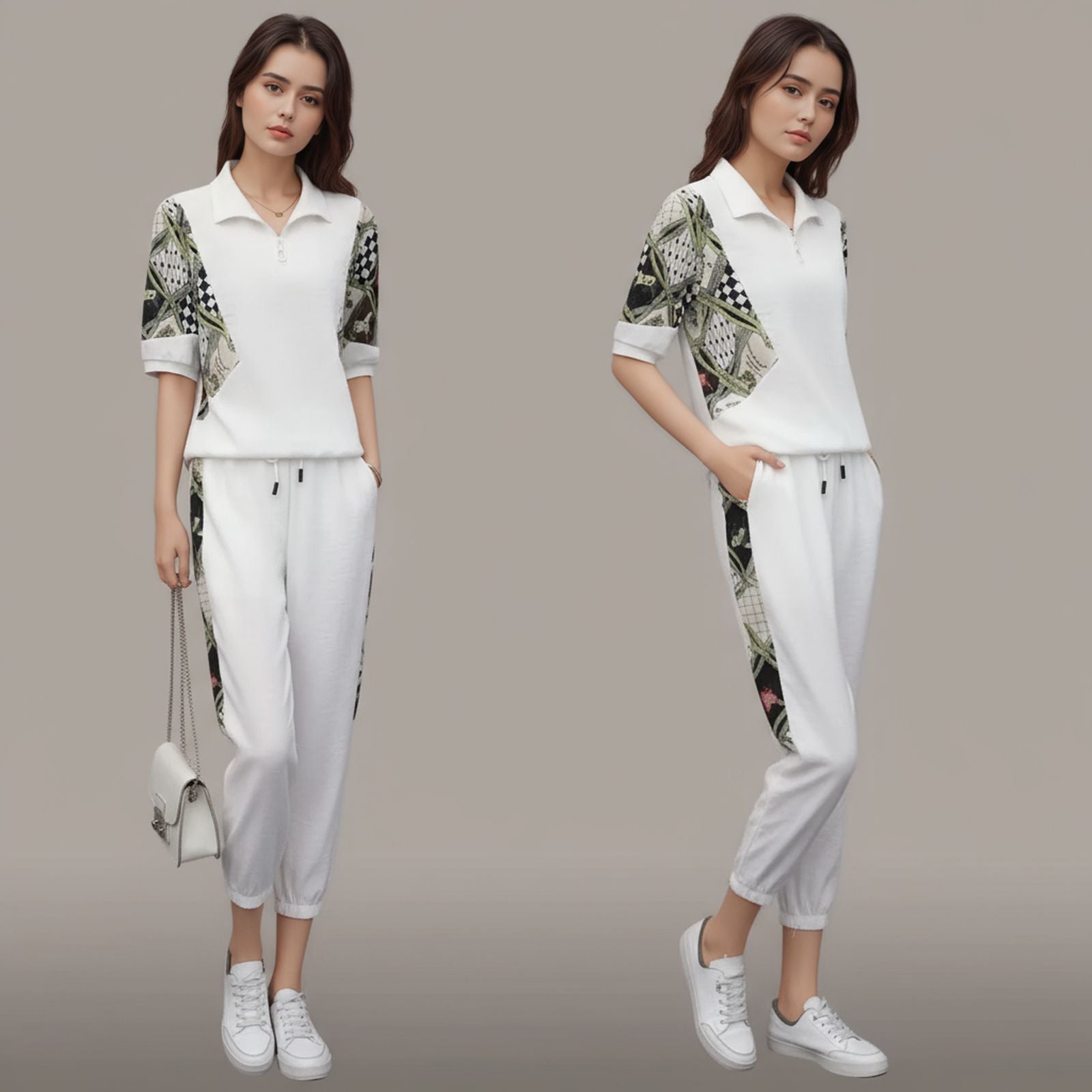 Conjunto Mosaique™ com Gola Zíper e Estampa Contrastante / Arte, Movimento e Conforto em Cada Traço