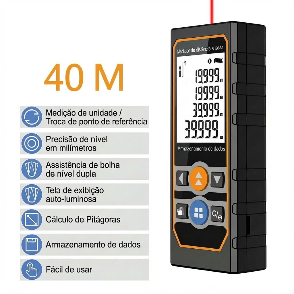 Trena a Laser de 40m Modern Lar™/ Medições Rápidas e Precisão