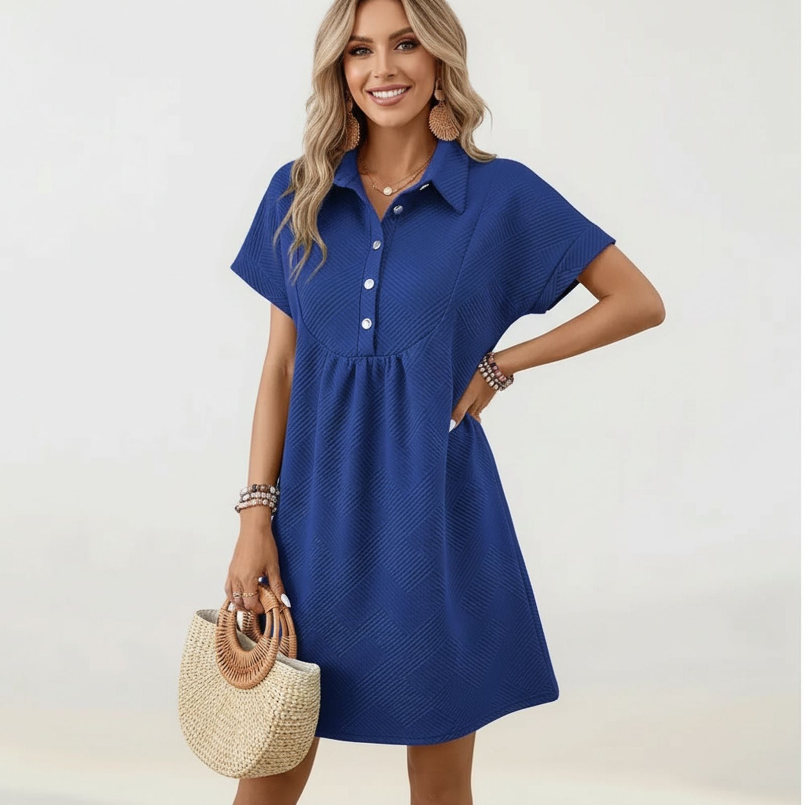 Vestido Nathaly™ Em Malha Texturizada Premium / Textura Geométrica Clássica e Feminilidade com Postura!