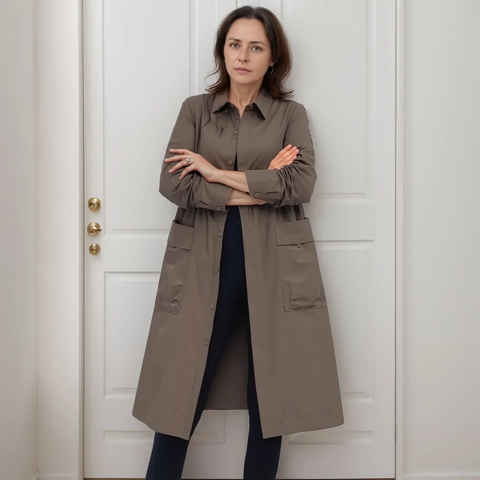 Casaco Maelis™ em Sarja Impermeável com Corte Chemise e Bolsos Frontais / Para Mulheres que Valorizam o Essencial com Estilo