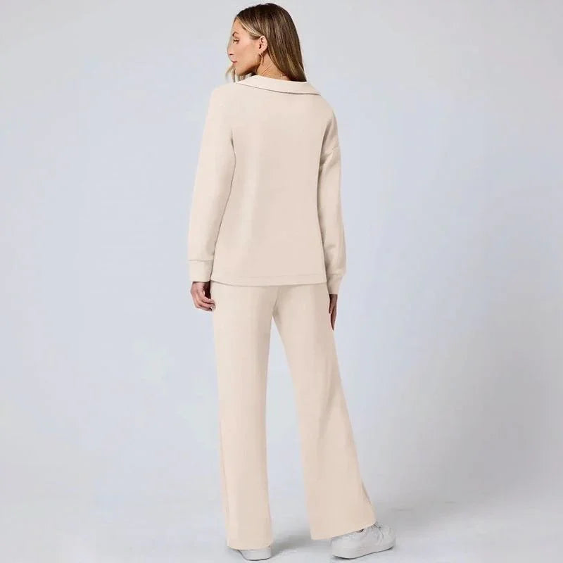 Conjunto Doralice™ com Blusa Gola V e Calça Reta de Malha Premium / Conforto Atemporal com Estilo que Abraça a Mulher Moderna!