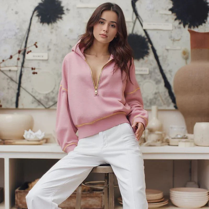 Moletom Cropped Kendall™ em Moletom Premium com Zíper Frontal / O Casual Esportivo que Nunca Sai de Moda!