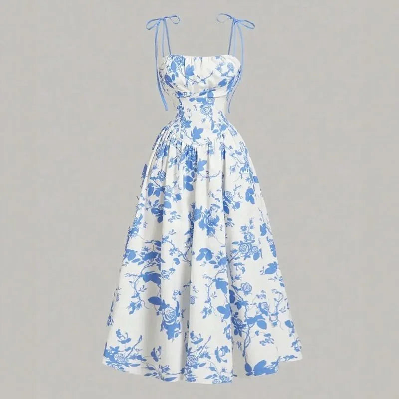 Vestido Violetta™ com Estampa Floral e Saia Ampla Confortável / Sofisticação Atemporal e Liberdade para Mulheres de Reais!