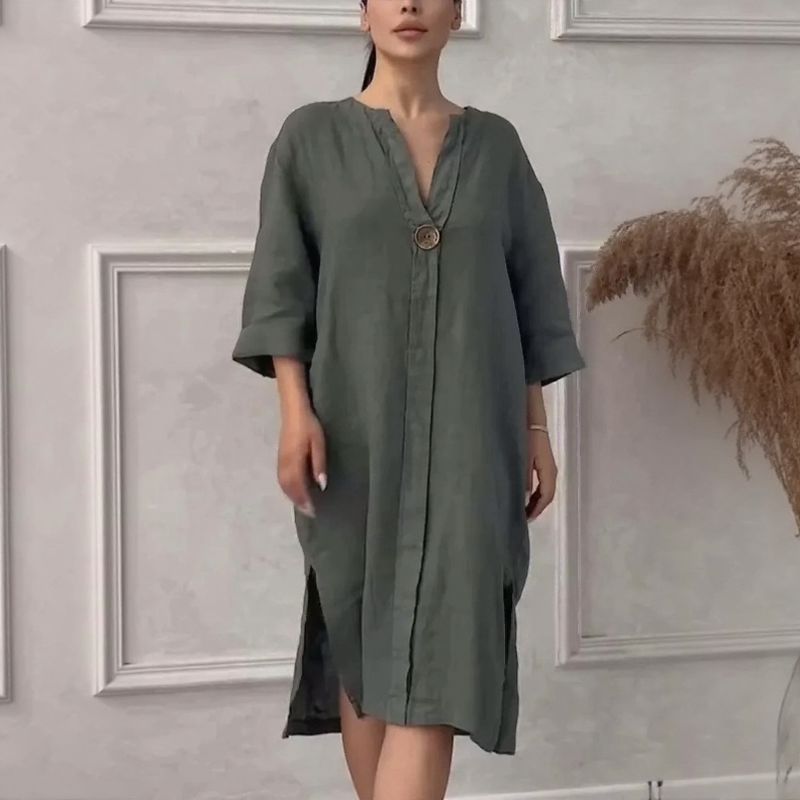 Vestido Copacabana™ em Linho de Algodão com Modelagem Solta / Elegância Tropical com Toque de Sofisticação Carioca!