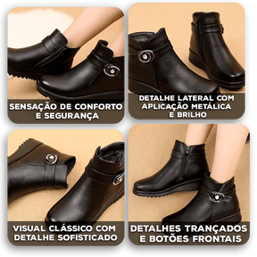Bota Dandara™ em Couro com Interior Peluciado e Acabamento Elegante / Estilo Clássico com Toque Quente e Confortável!