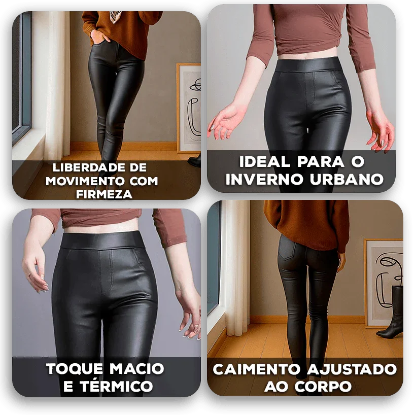 Calça Lunna™  Em Couro e Cintura Alta e Interior Térmico / Elegância e Conforto que se Moldam ao Seu Corpo!