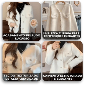 Casaco Odette™ com Tecido em Pelúcia Felpuda e Botões Sofisticados  / Inspirado no Charme Francês em Cada Detalhe!
