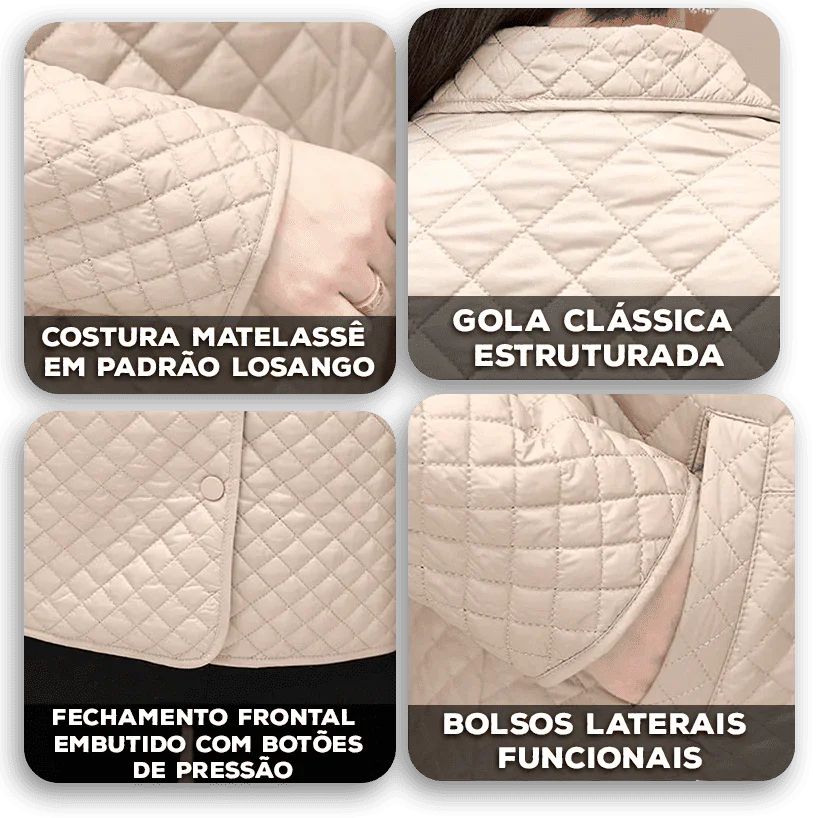 Jaqueta Diana™ em Matelassê com Algodão e Textura Acolchoada / Sofisticação e Leveza para o Seu Inverno Elegante!