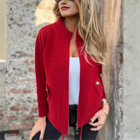 Jaqueta Donna Rebeca™ com Gola Alta e Bolsos Elegantes / Sofisticação Aconchegante para os Dias Frios!