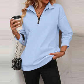 Blusa Olivia™ em Moletom Premium com Gola Alta e Zíper Frontal  / A Peça-Coringa que Vai com Tudo!