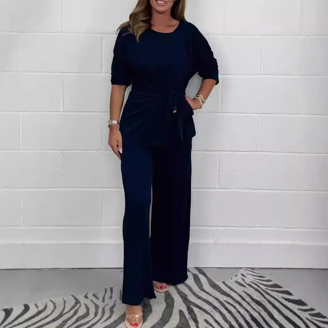 Conjunto Damaris™ em Malha Premium com Blusa de Amarração Frontal e Calça Fluida / A Peça-Curinga do Guarda-Roupa Moderno!