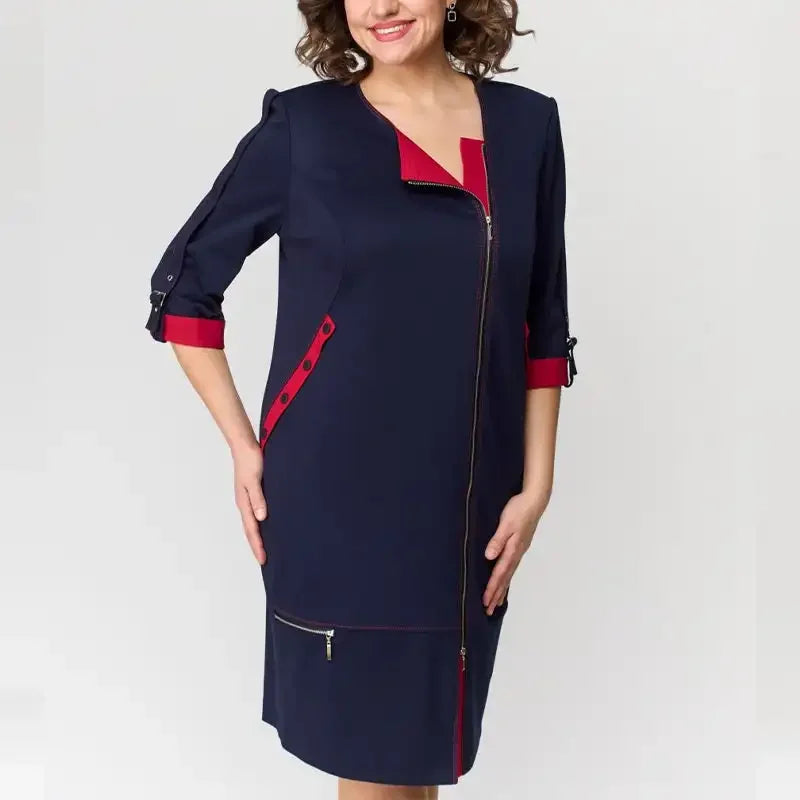Vestido Alta Classe™ com Toques Contrastantes / Postura, Estilo e Refinamento em Uma Só Peça!