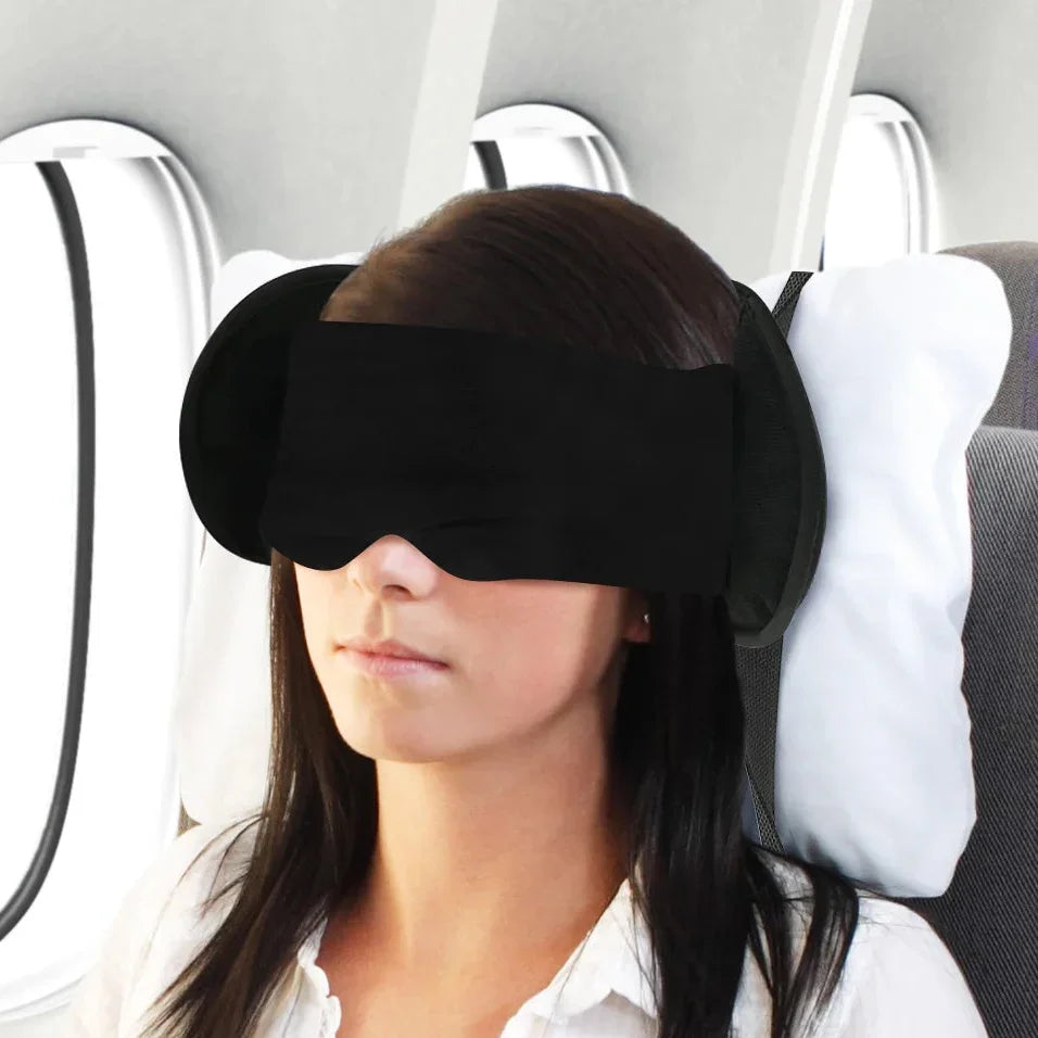 Almofada de Pescoço com Máscara Integrada / Conforto Profundo para Viagens Longas