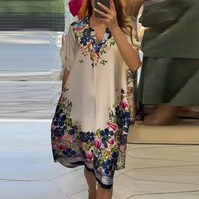 Vestido Primavera™ em Cetim Flora com Estampa Artística / Leveza Romântica e Brilho Atemporal para Mulheres de Bom Gosto!