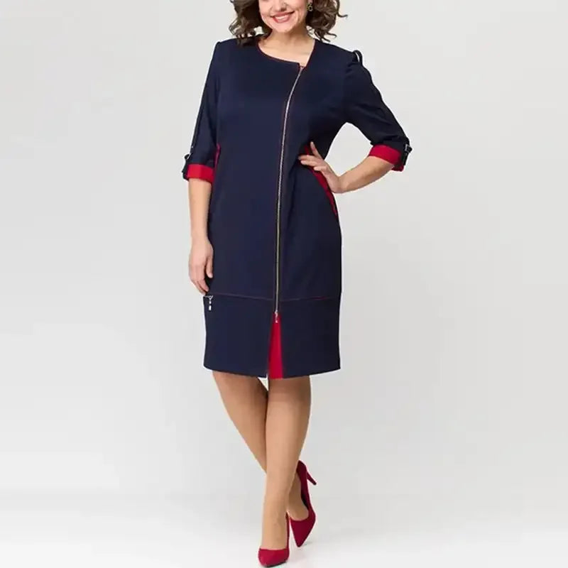 Vestido Alta Classe™ com Toques Contrastantes / Postura, Estilo e Refinamento em Uma Só Peça!