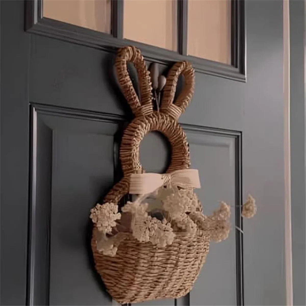 Cesta De Porta em Formato de Coelho em Fibra Natural / Beleza Artesanal em Formato de Coelho