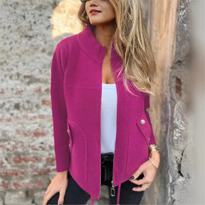 Jaqueta Donna Rebeca™ com Gola Alta e Bolsos Elegantes / Sofisticação Aconchegante para os Dias Frios!