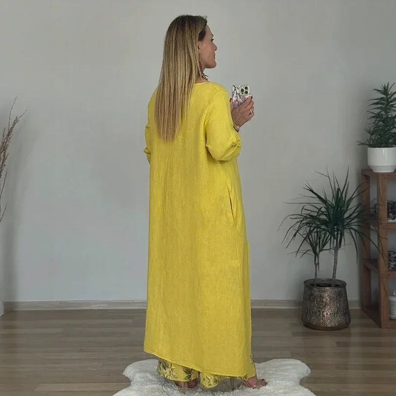 Conjunto Botanique™ com Blusa Assimétrica Longa e Calça Pantalona Floral / Estilo Artístico com um Corte Impecável!