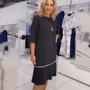 Vestido Belle Plissé™ com Mangas Três Quartos e Saia Plissada / Minimalismo Elegante que Valoriza Qualquer Corpo!