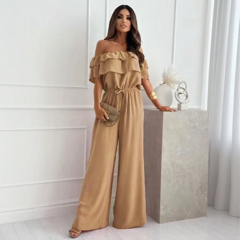 Macacão Marina Belle™ Ombro a Ombro com Babados e Pantalona Fluida / Impacto Visual com Conforto Absoluto!