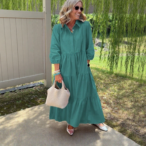 Vestido Margot™ em Algodão Premium com Saia em Camadas / Minimalismo Romântico que Nunca Sai de Moda!