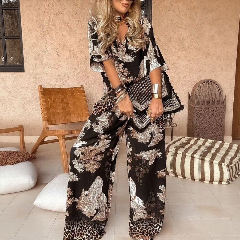 Conjunto Alhambra™ em Toque Acetinado com Camisa Overslim e Calça Palazzo / Arte, Conforto e Elegância em Dose Máxima!