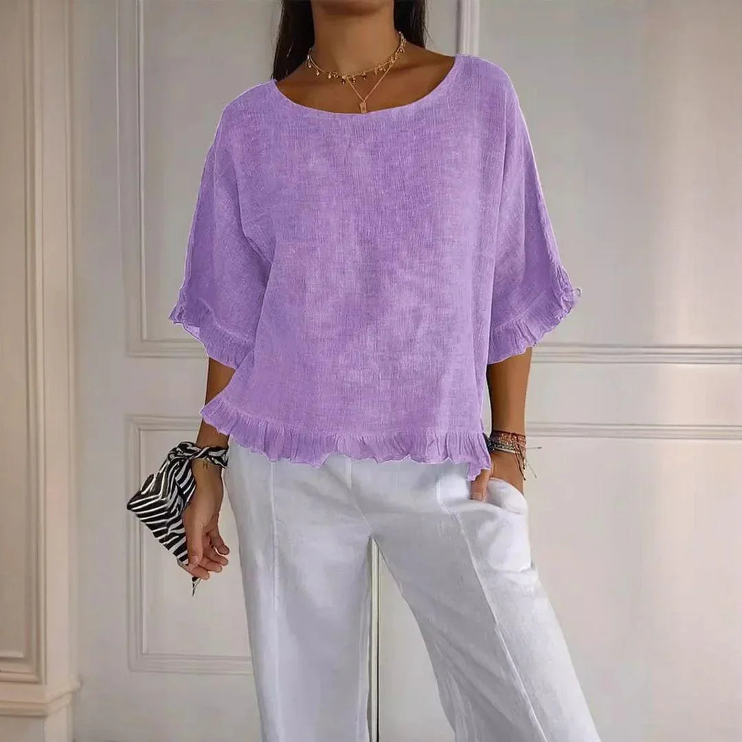 [Compre 1 e Leve 2] Blusa Éden Lumière™ com Babados Românticos e Caimento Delicado / Sofisticação Atemporal em Linho de Algodão