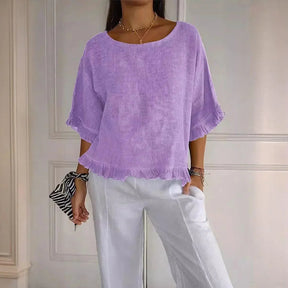 [Compre 1 e Leve 2] Blusa Éden Lumière™ com Babados Românticos e Caimento Delicado / Sofisticação Atemporal em Linho de Algodão