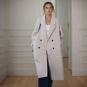 Casaco Noelle™ Estilo Sobretudo com Lapela Clássica / Elegância Minimalista e Aconchego para os Dias Frios