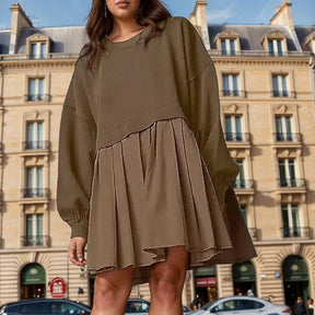 Vestido Fioreli™ com Saia Plissada e Mangas Longas Soltinhas / Conforto Despojado com Toque Feminino!