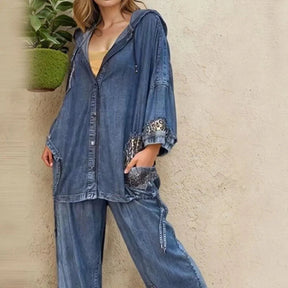 Conjunto Leona Grace™ em Jeans Lavado com Estampa Oncinha / Um Visual Selvagem, Sofisticado e Fora do Comum!