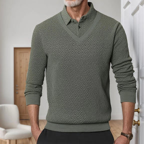 Camisa Winston™ com Suéter Embutido e Textura Trançada / Efeito Sobreposto com Estilo e Refinamento em Uma Só Peça!