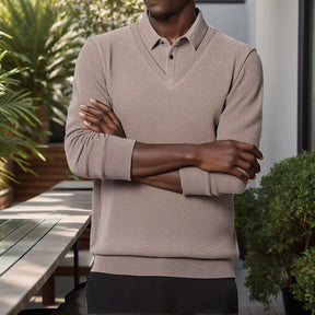 Camisa Winston™ com Suéter Embutido e Textura Trançada / Efeito Sobreposto com Estilo e Refinamento em Uma Só Peça!