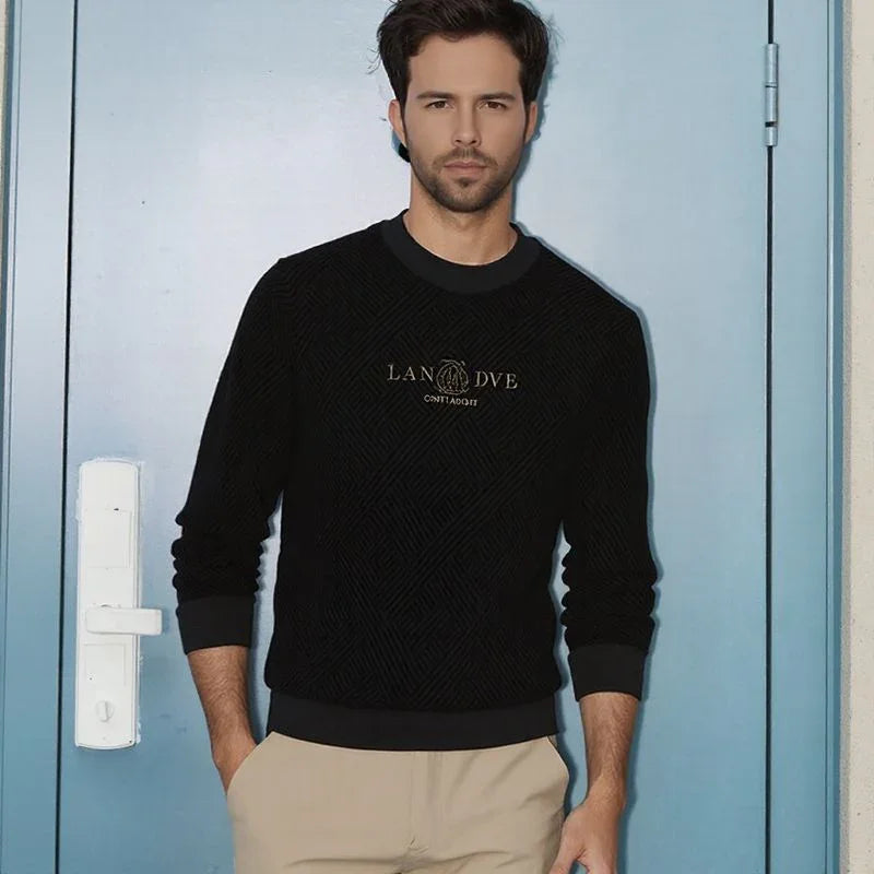 Suéter Bravaro™ com Trama Geométrica e Forro Térmico / Estilo de Presença para Homens que Sabem se Vestir com Discrição e Classe.
