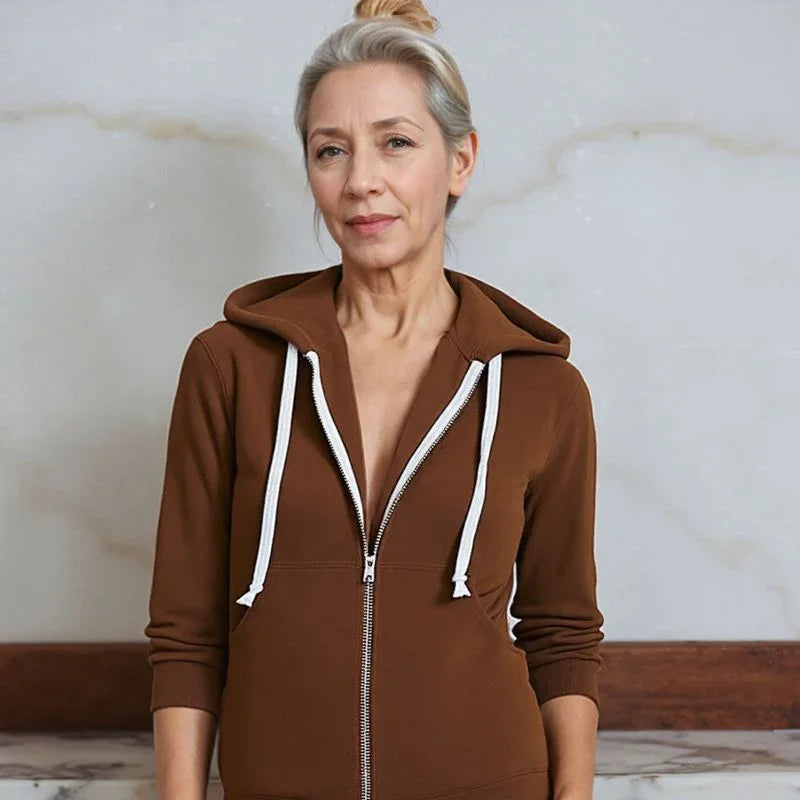 Casaco Longo Lunna™ em Moletom com Capuz Aconchegante/ Estilo Casual Chique para Todos os Momentos.