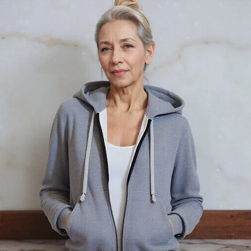 Casaco Longo Lunna™ em Moletom com Capuz Aconchegante/ Estilo Casual Chique para Todos os Momentos.