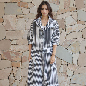 Conjunto PortoRico™ Design Listrado em Algodão Misto / Elegância Ampla e Versatilidade Atemporal para Todas as Ocasiões!